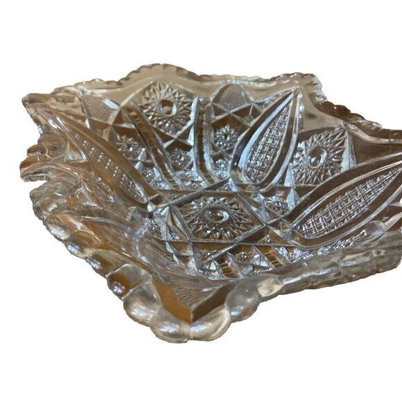 Vtg Pressed Glass Serving Bowl Scalloped Edge Hobstars Pineapple - Picture 4 of 14